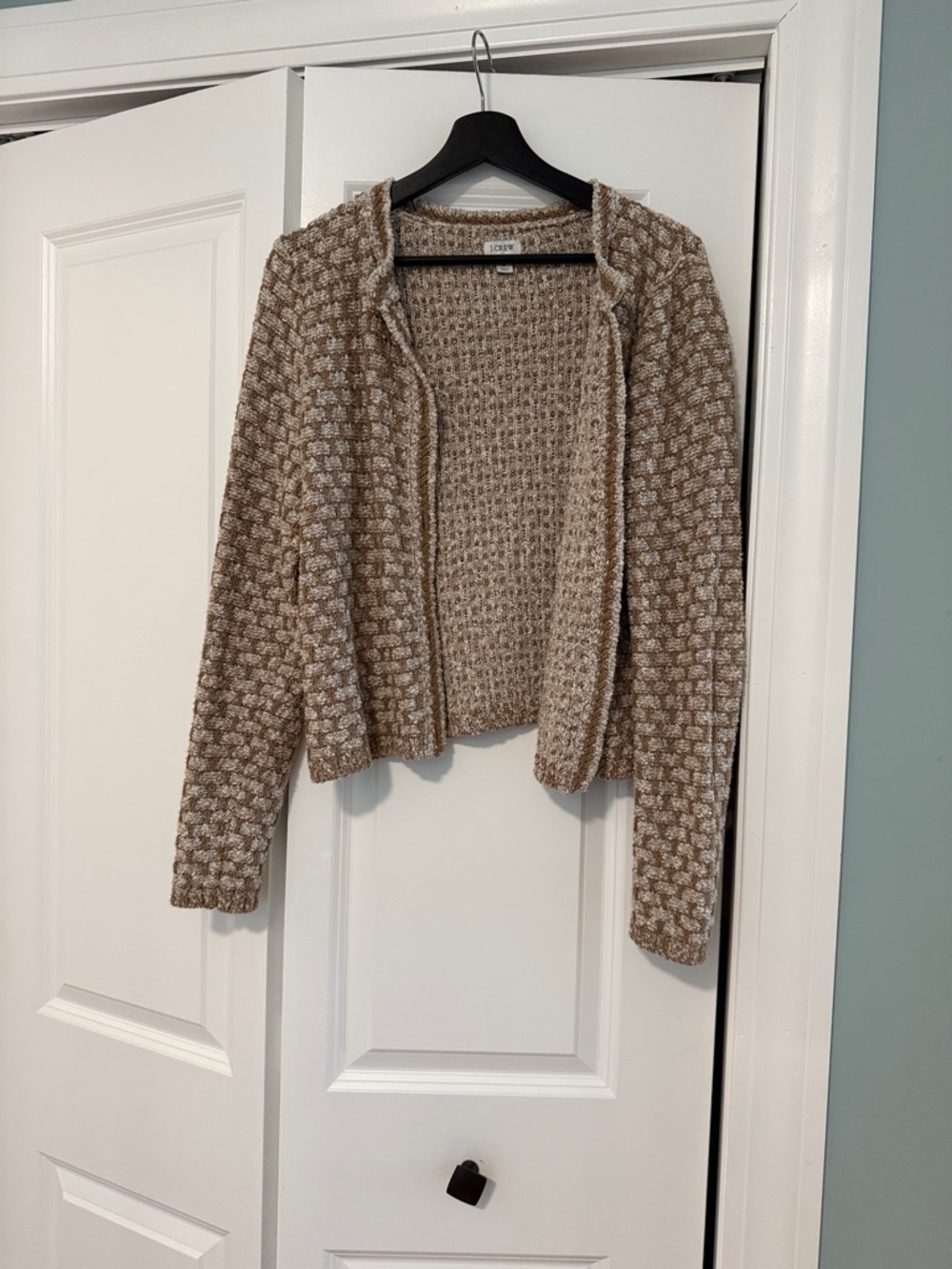 J. Crew Two-Tone Waffle Open Cardigan - Beige Mix